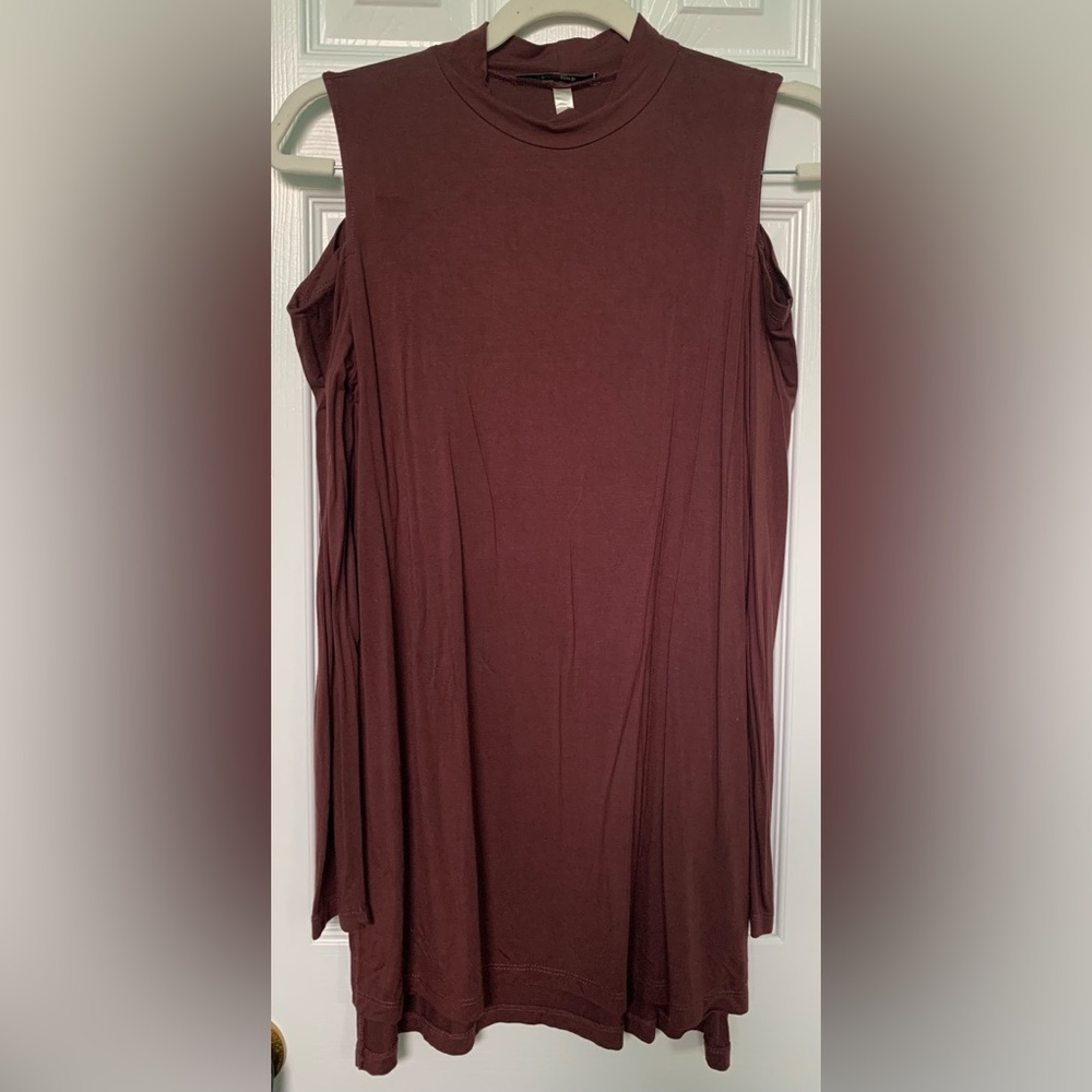 Burgundy Open Shoulder Long Sleeve Top